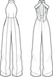 Women's halter neck jumpsuit fashion flat sketch vector Illustration