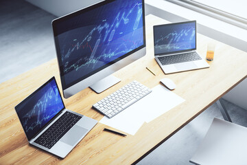 Poster - modern computer screen with abstract financial diagram, banking and accounting concept. 3d rendering