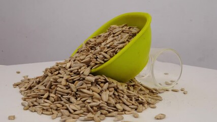 Sticker - Rotating shot of plastic bowl filled with sunflower seeds