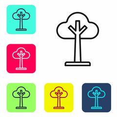 Poster - Black line Tree icon isolated on white background. Forest symbol. Set icons in color square buttons. Vector