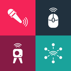 Poster - Set pop art Network, Web camera, Wireless computer mouse and microphone icon. Vector