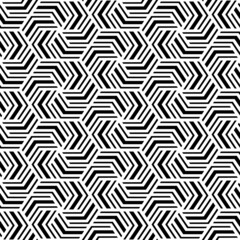 Wall Mural - Geometric seamless pattern. Abstract geometry background. Repeated black and white texture. Geometrical printed. Repeating geo line pattern. Hexagon printing for design prints. Vector illustration