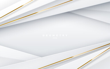 Poster - Abstract white background with paper layers and golden stripes.