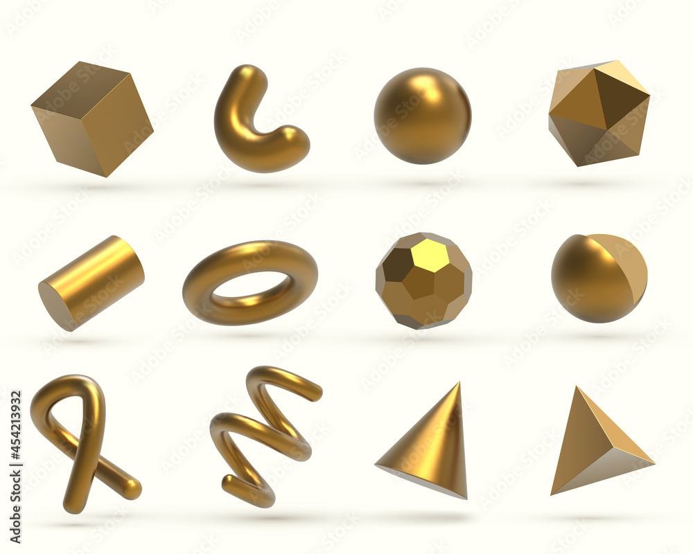 Realistic Shape Examples Realistic 3D Golden Geometric Shapes Objects. Realistic geometry ...
