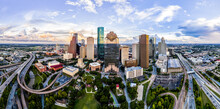 Ariel Cityscape View Of Downtown Houston Texas With Park In Foreground