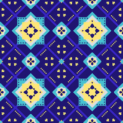 Wall Mural - ethnic pattern with geometric seamless flower in blue background for fabric