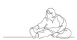 continuous line drawing of oversize woman doing stretch exercise confident with body positivity