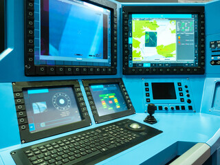Poster - dispatch equipment. dispatch monitors. dispatch table with built-in screens. centralized control poi