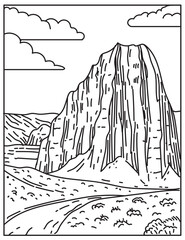 Wall Mural - Mono line illustration of Cathedral Valley Loop of Capitol Reef National Park in Utah, USA done in in retro black and white monoline line art style poster.