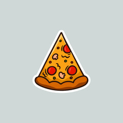 pizza with pepperoni, mushroom topping doodle sketch hand drawn cartoon icon, vector illustration sticker