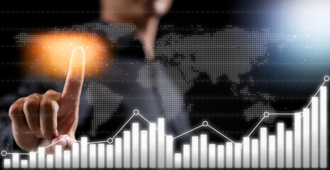 Aufkleber - Business finance growth graph chart analysing diagram trading and forex exchange concept mixed media background website header.