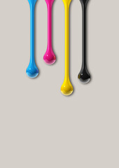 Wall Mural - cmyk ink drops on grey paper background