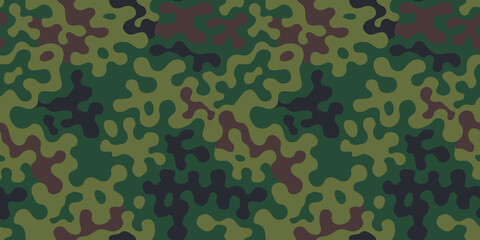 Green khaki seamless camouflage pattern. Army background, military camo clothing style, printing on fabric. Vector texture 