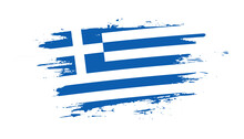 Hand Drawn Brush Stroke Flag Of Greece. Creative National Day Hand Painted Brush Illustration On White Background