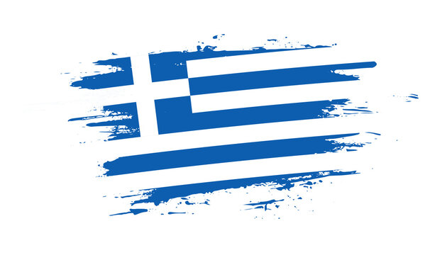 hand drawn brush stroke flag of greece. creative national day hand painted brush illustration on whi