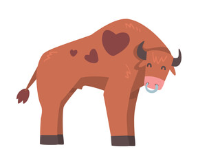 Canvas Print - Brown Spotted Bull with Horns and Ring in the Nose in Standing Pose Vector Illustration