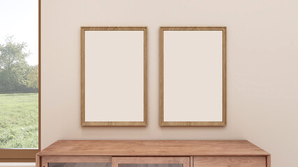 two frame poster canvas in minimalist home design interior