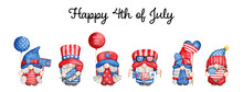 Digital Painting Watercolor 4th Of July Gnomes Banner. Happy 4th Of July. Independence Day Gnome. 