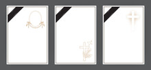 Set Of Obituary Template With Funeral Elements. Vector Illustration, A4 Format
