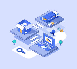Poster - Online delivery service concept,Delivery home and office. City logistics. Warehouse, truck