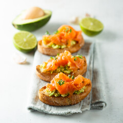 Poster - Homemade salmon bruschetta with avocado