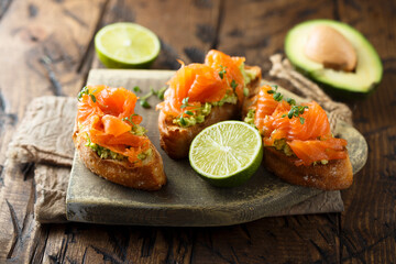 Poster - Homemade salmon bruschetta with avocado