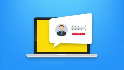 Poster - Login page on laptop screen. Notebook and online login form, sign in page. Motion graphics