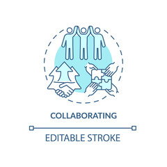 Wall Mural - Collaborating blue concept icon. Team cooperation. Productive relationship. Conflict management strategy abstract idea thin line illustration. Vector isolated outline color drawing. Editable stroke