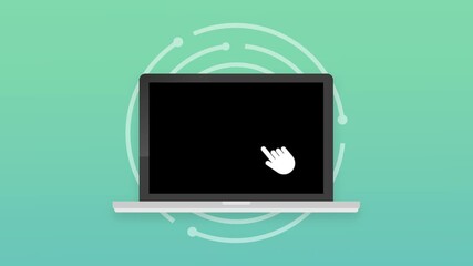 Poster - Laptop with cursor. Computer or search click arrow for website. Motion graphics