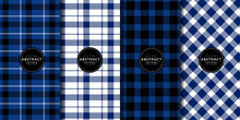 Abstract Blue Plaid Collection. Gingham Checker Black, White. Endless Texture With Decorative, Fabric. Vector Geometric Illustration Background.