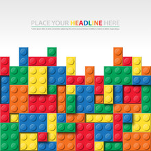 Banner Vector Toy Element With Colorful Block Bricks Toy Like Lego For Flyer, Poster, Web, Ads, And Social Media. Lego Brick Toy Template Design.