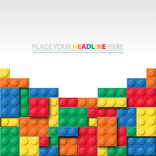 Banner Vector Toy Element With Colorful Block Bricks Toy Like Lego For Flyer, Poster, Web, Ads, And Social Media. Lego Brick Toy Template Design.