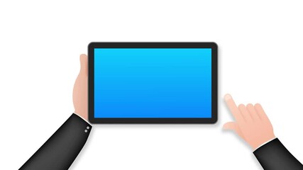 Poster - Screen table monitor. Digital communication. Hand touch screen smartphone icon. Hand click icon.