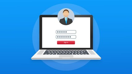Poster - Login page on laptop screen. Notebook and online login form, sign in page. Motion graphics