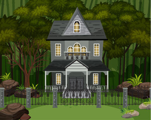 Wall Mural - Scene with haunted halloween mansion