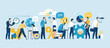 © bizvector - Business team at work. Large group of business workers wide format. Business vector illustration.
