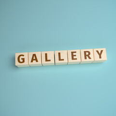 Wall Mural - The word gallery built from letters on wooden cubes. High angle view with copy space