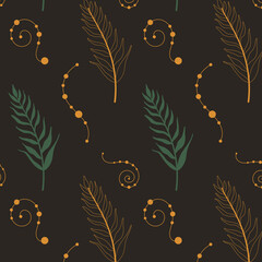  Exotic abstract foliage floral seamless pattern. Vector illustration