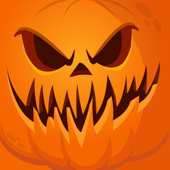Sticker - Cartoon funny  Halloween pumpkin head with scary face expression. Vector illustration of jack-o-lantern monster character design with carved emotion