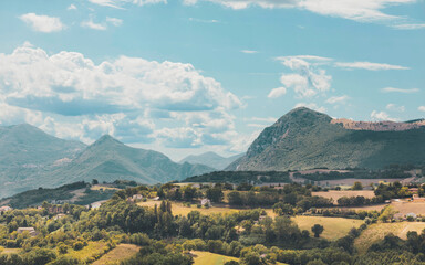  Rural landscape, blue sky with white clouds