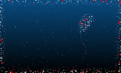 Poster - On the right is the balloon symbol filled with white dots. Pointillism style. Abstract futuristic frame of dots and circles. Some dots is red. Vector illustration on blue background with stars