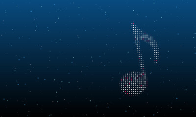 Poster - On the right is the musical note symbol filled with white dots. Background pattern from dots and circles of different shades. Vector illustration on blue background with stars