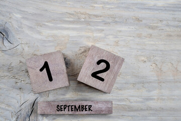 Wall Mural - cube calendar for september on wooden background with copy space