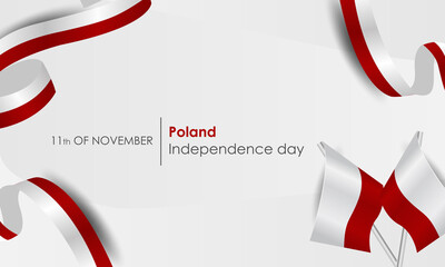 Wall Mural - Poland Independence Day, banner, vector illustration. Realistic flags and ribbons with the colors of the flag of Poland