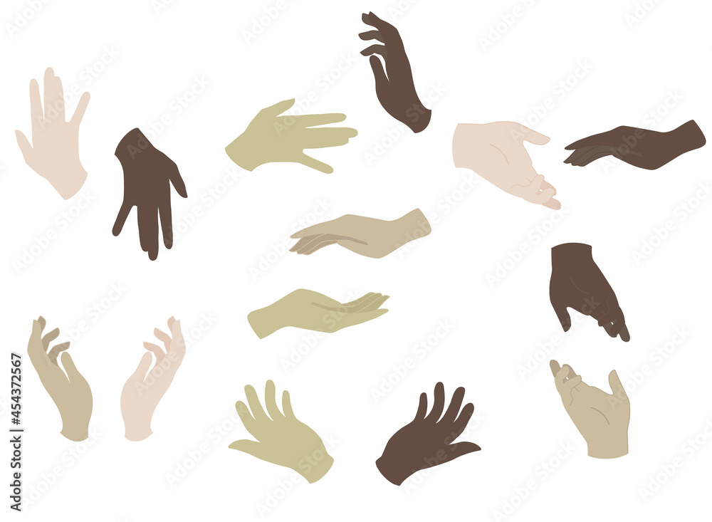 Vector Set of Different Hand Gestures with Variety of Skin Color ...