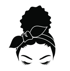 Abstract african girl clipart. Detailes silhouette of a woman with curly hair.