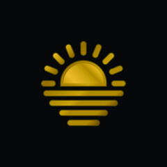 Beach Sunset gold plated metalic icon or logo vector