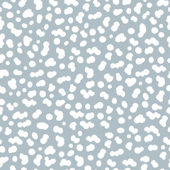 Poster - Minimalistic seamless pattern with white spotted or snow on blue background. Modern simple universal design. Vector illustration