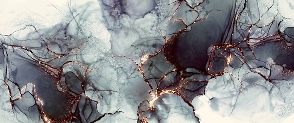 Wall Mural - abstract fluid art painting with alcohol ink, liquid design illustration with gold paths, wallpaper 
