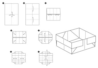 Poster - How to make origami box. Step by step black and white simple DIY instructions. Outline monochrome vector illustration.